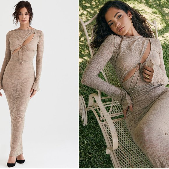 House of CB 'Giovanna' Stone Floral Lace Maxi Dress NWT - Picture 3 of 11